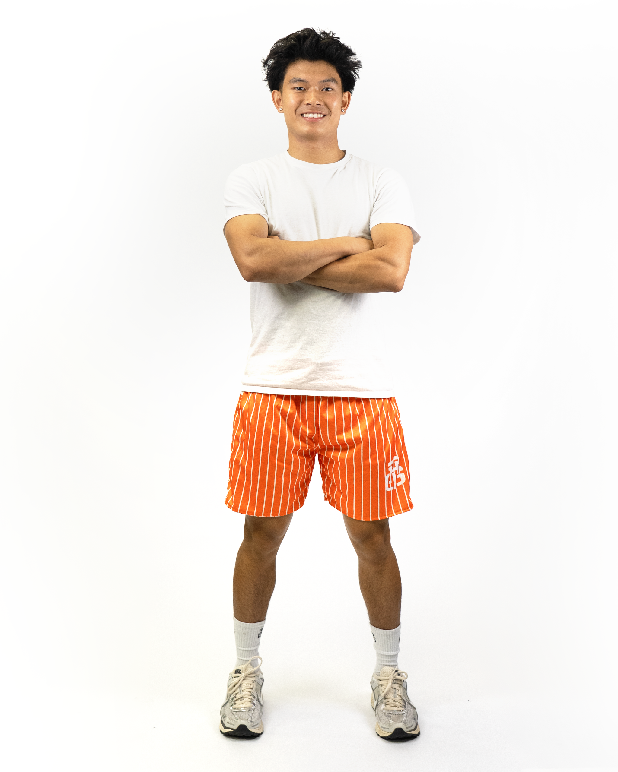ORANGE AND WHITE SHORTS