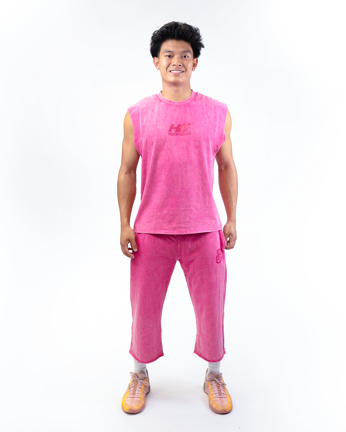 PINK WASH CROPPED SWEATPANTS