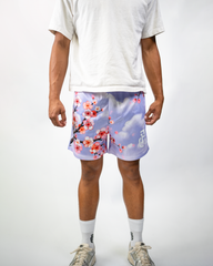 Lavender Blossom Shorts, front close-up on model