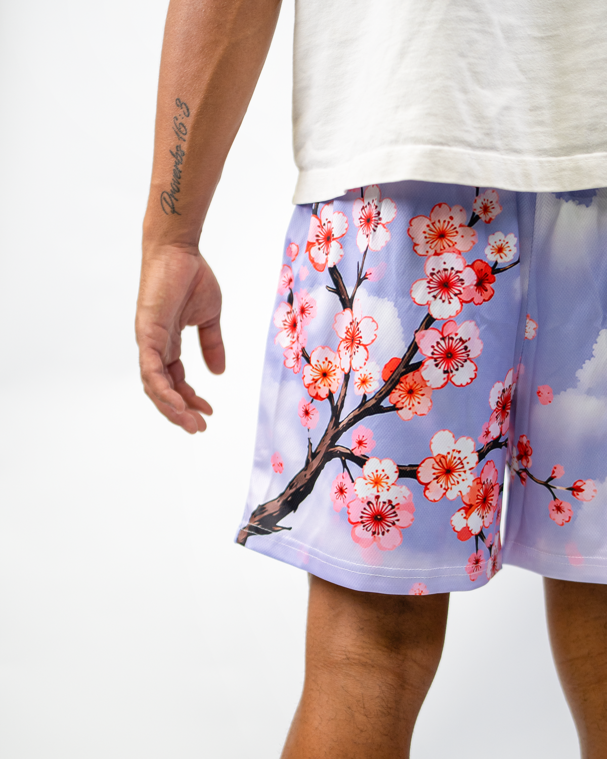 Lavender Blossom Shorts, cherry blossom print detail