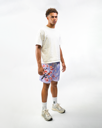 Lavender Blossom Shorts on model, three-quarter view