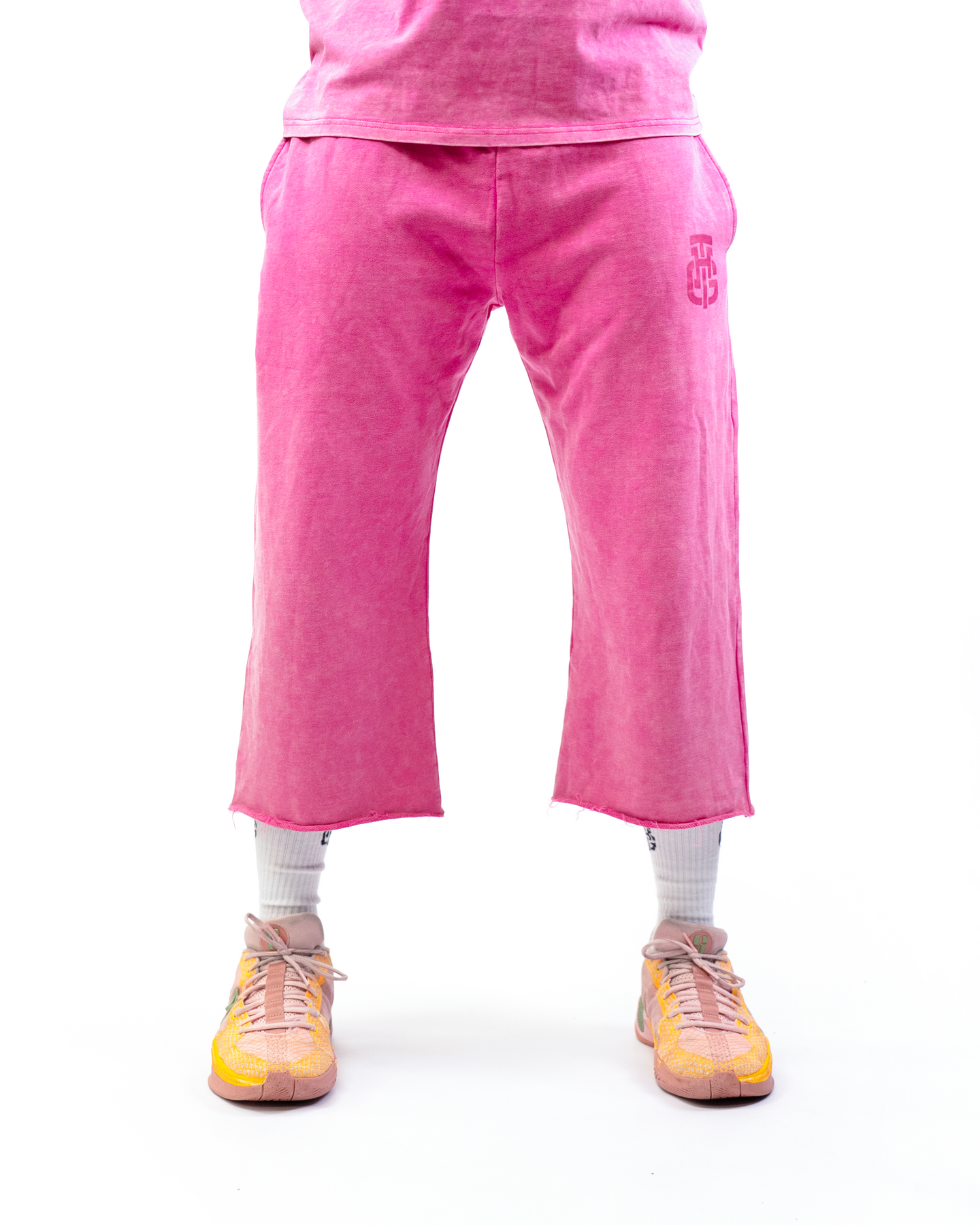 PINK WASH CROPPED SWEATPANTS