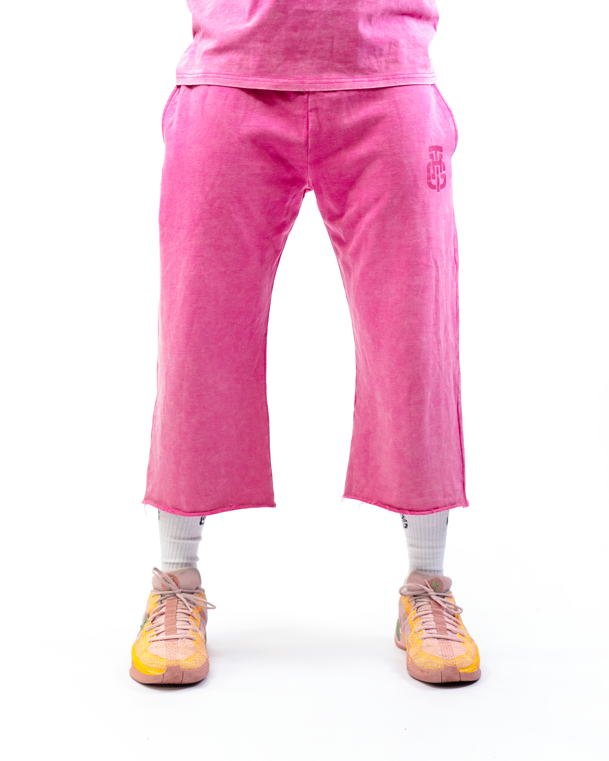 PINK WASH CROPPED SWEATPANTS