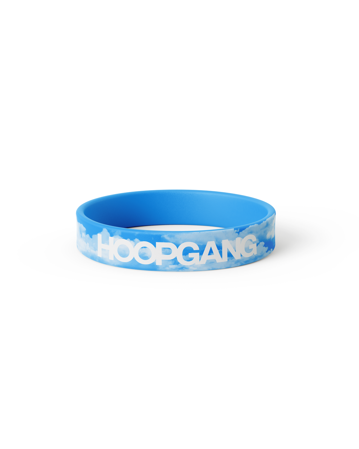 THG Cloud wristband, blue with white cloud print and HOOPGANG logo