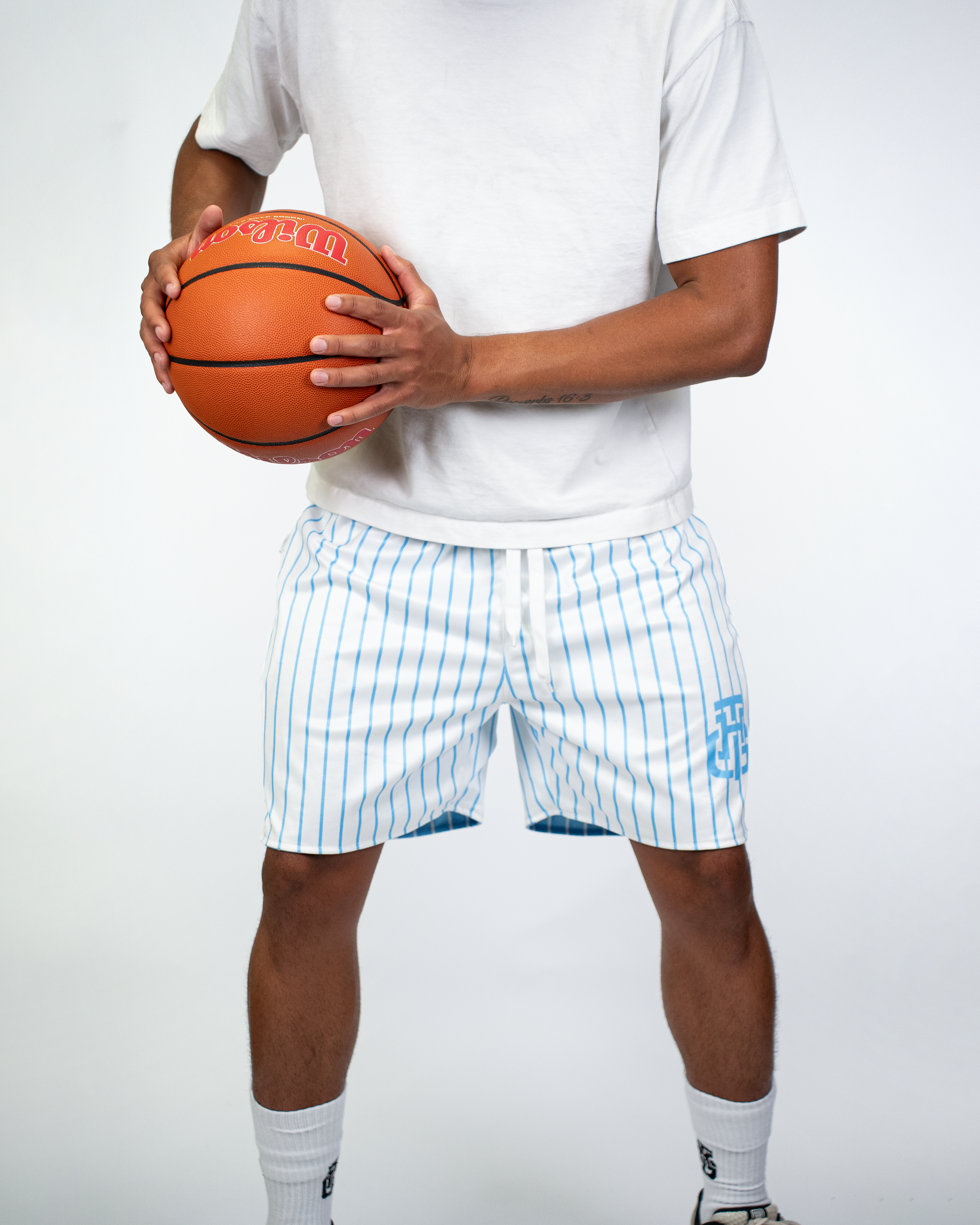 WHITE AND BLUE SHORTS