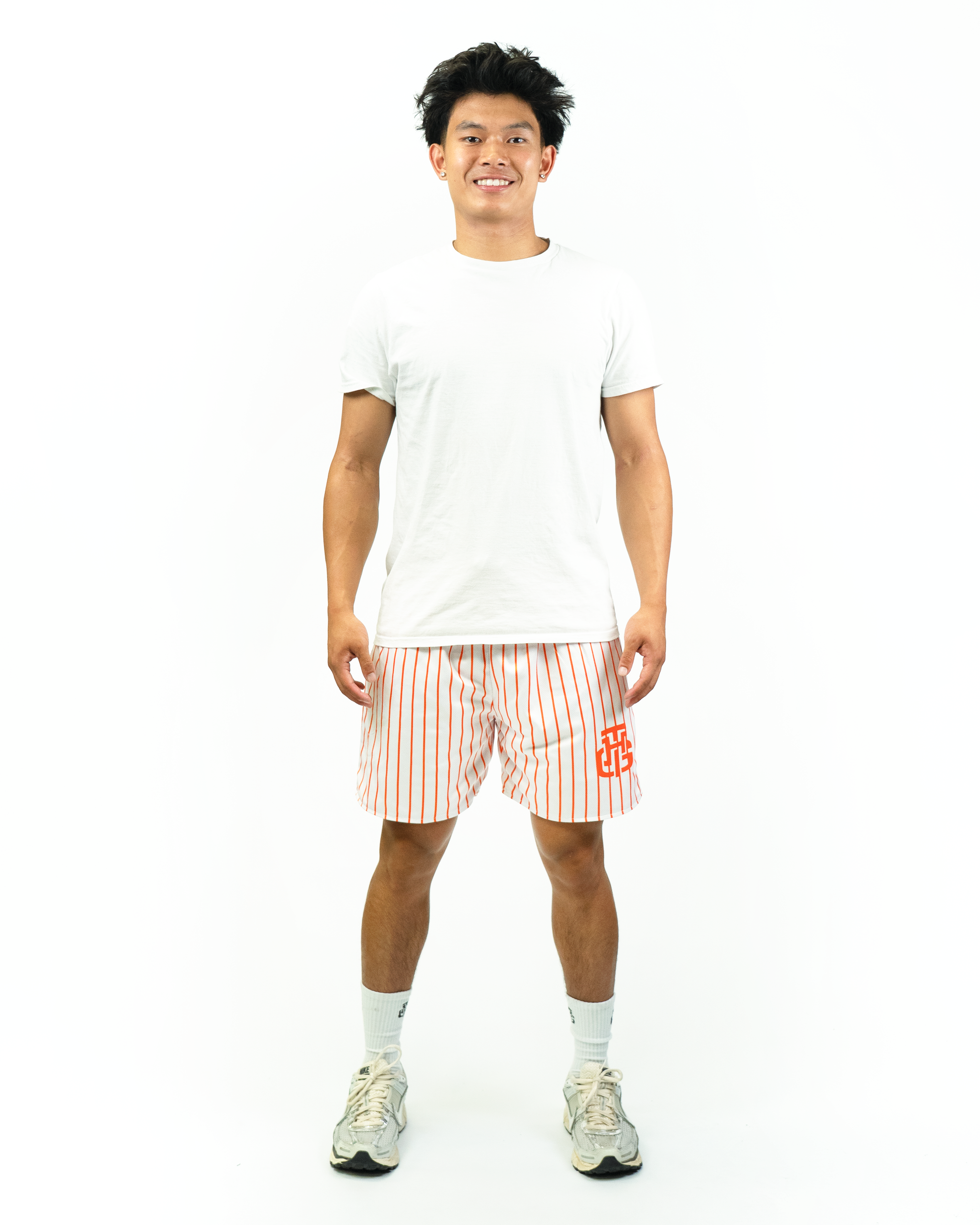 ORANGE AND WHITE SHORTS
