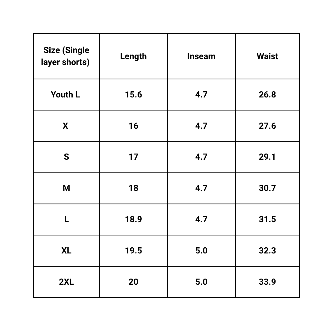 BLACK VENOM SHORTS size chart