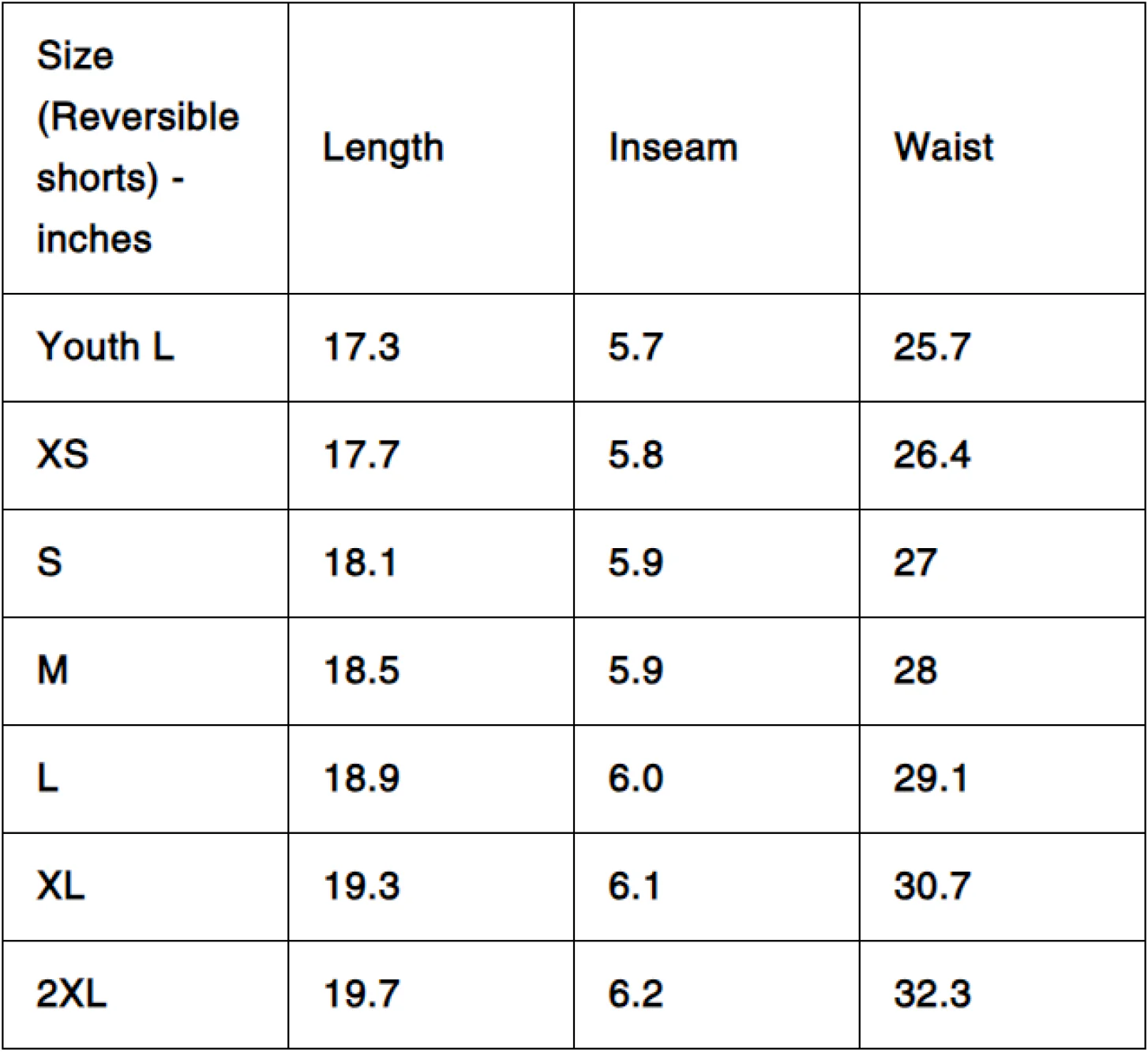 RED AND BLACK SHORTS size chart